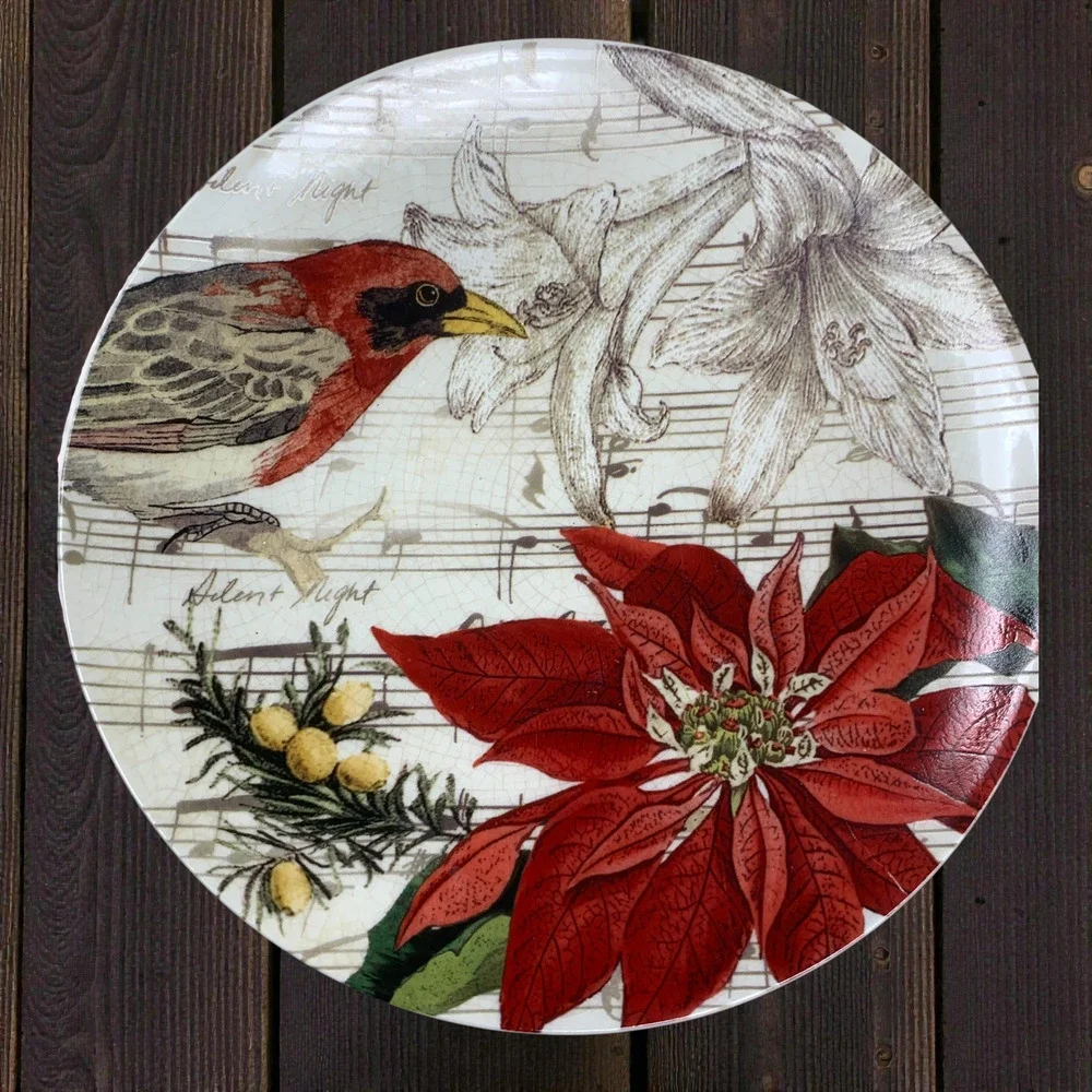 NEW Vintage Y2K Pottery Barn Christmas Songbird Floral Set 4 8.25